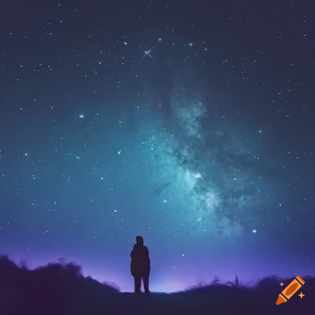 man sitting under a starry night sky