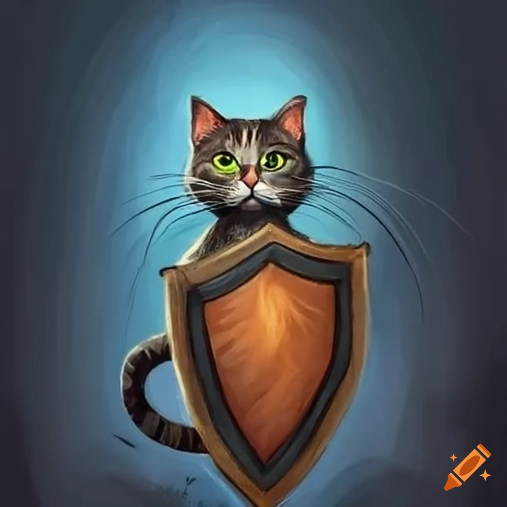 Cat holding a shield