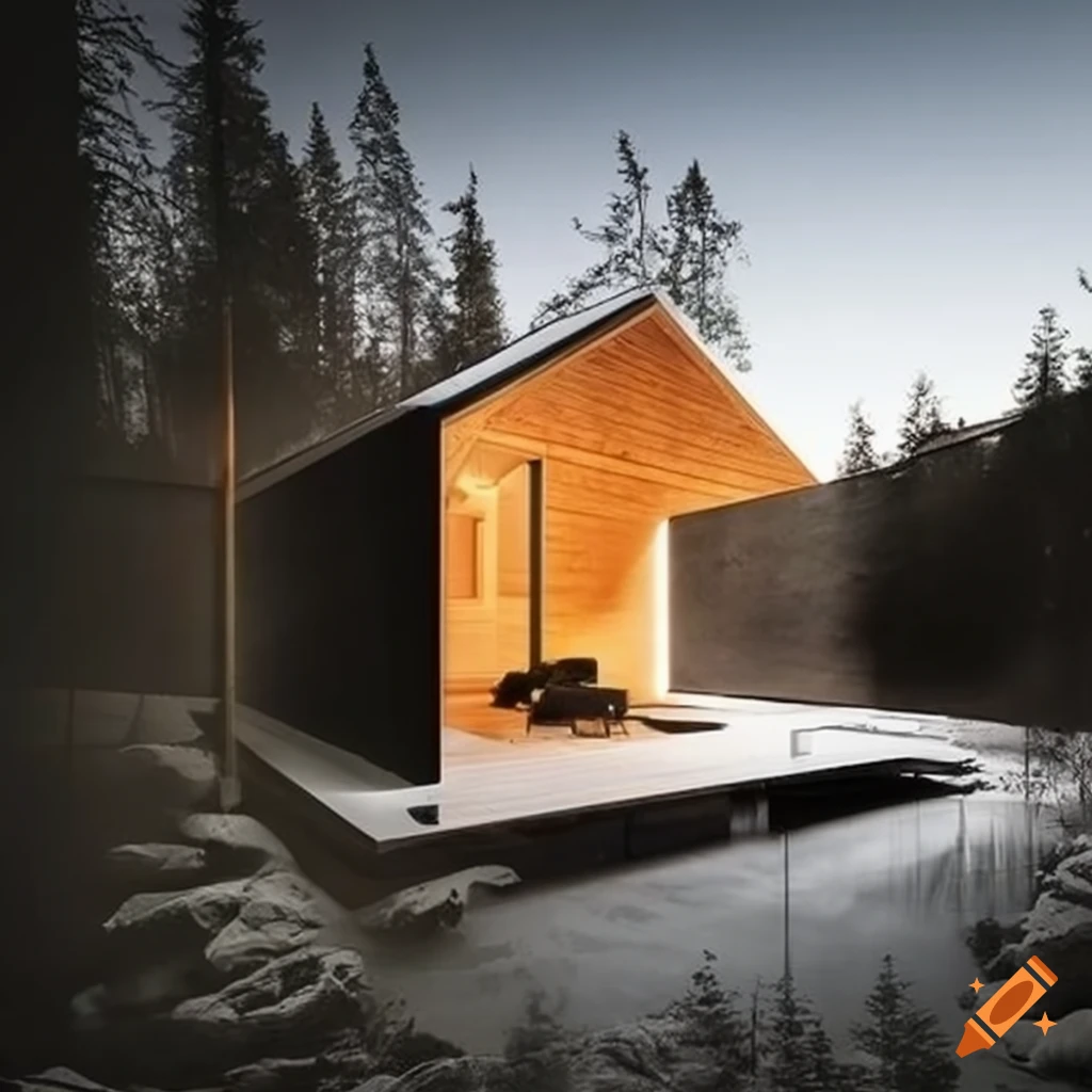 Modern cabin on a finnish island overlooking a lake on Craiyon