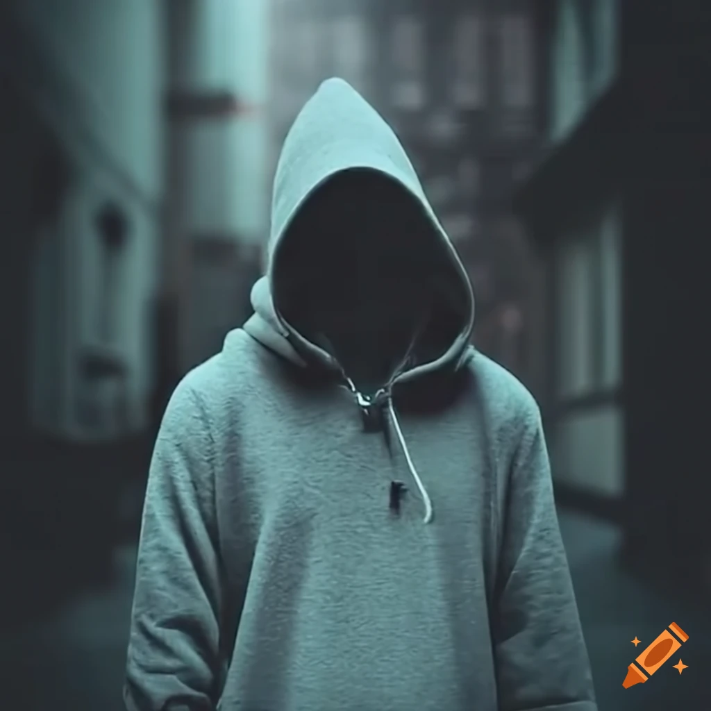 Artistic representation of a figure in a hoodie in a dark alleyway