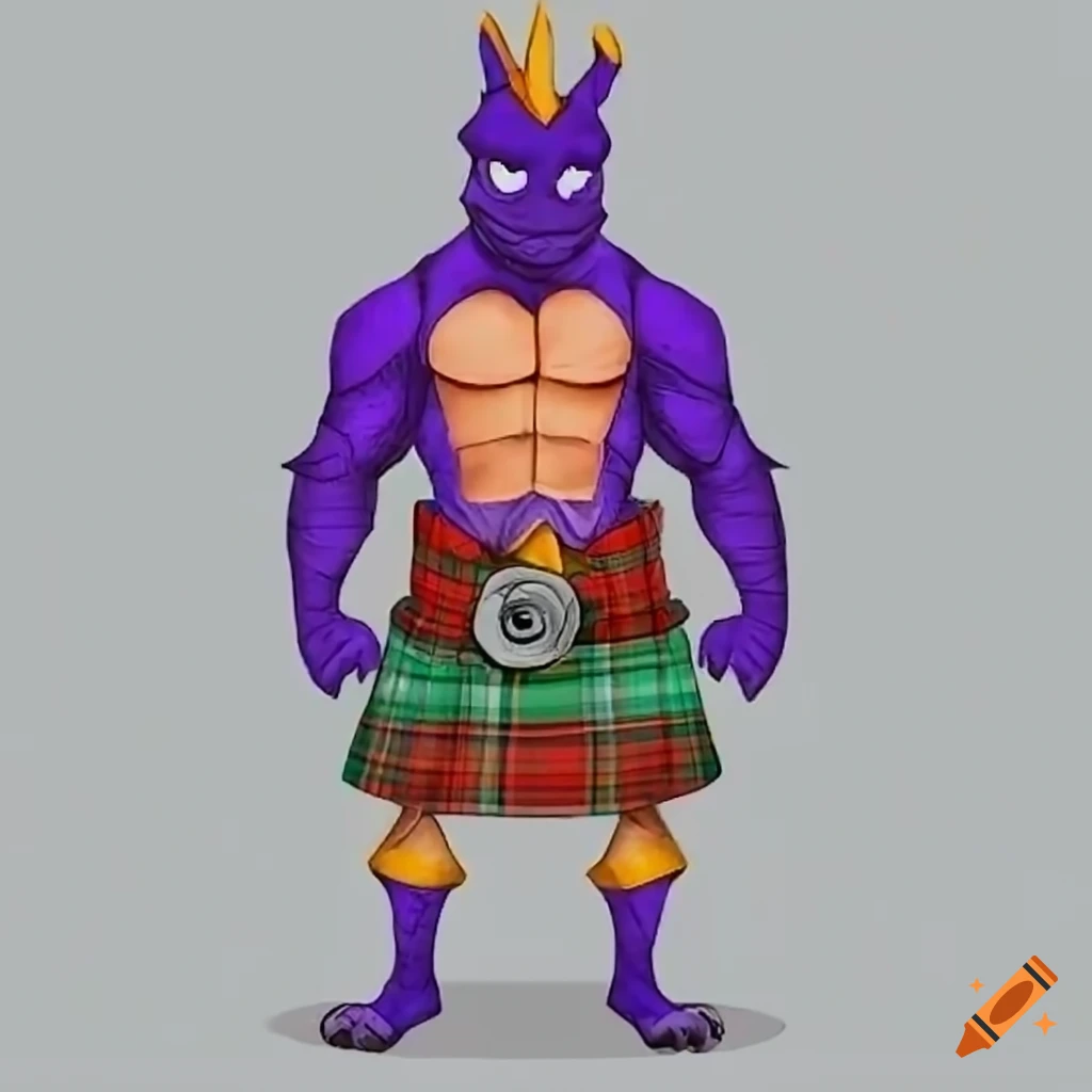 muscular Spyro in Scottish kilt