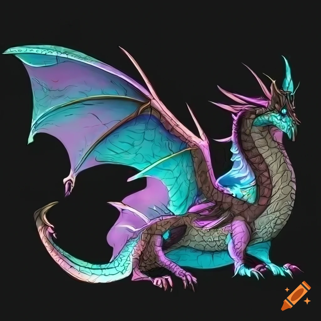 detailed side view of a dragon with wings and four legs