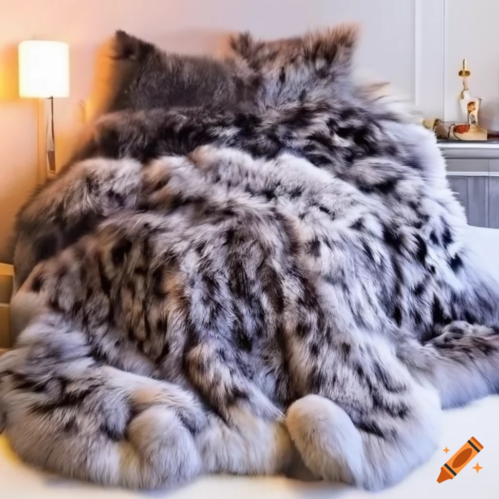 Luxurious silver and sapphire leopard print fox fur blanket