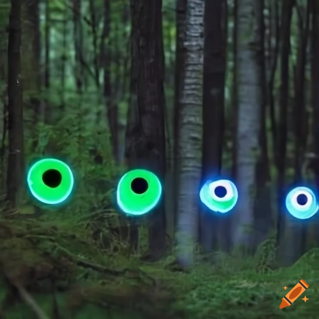 glowing googly eyes in the forest