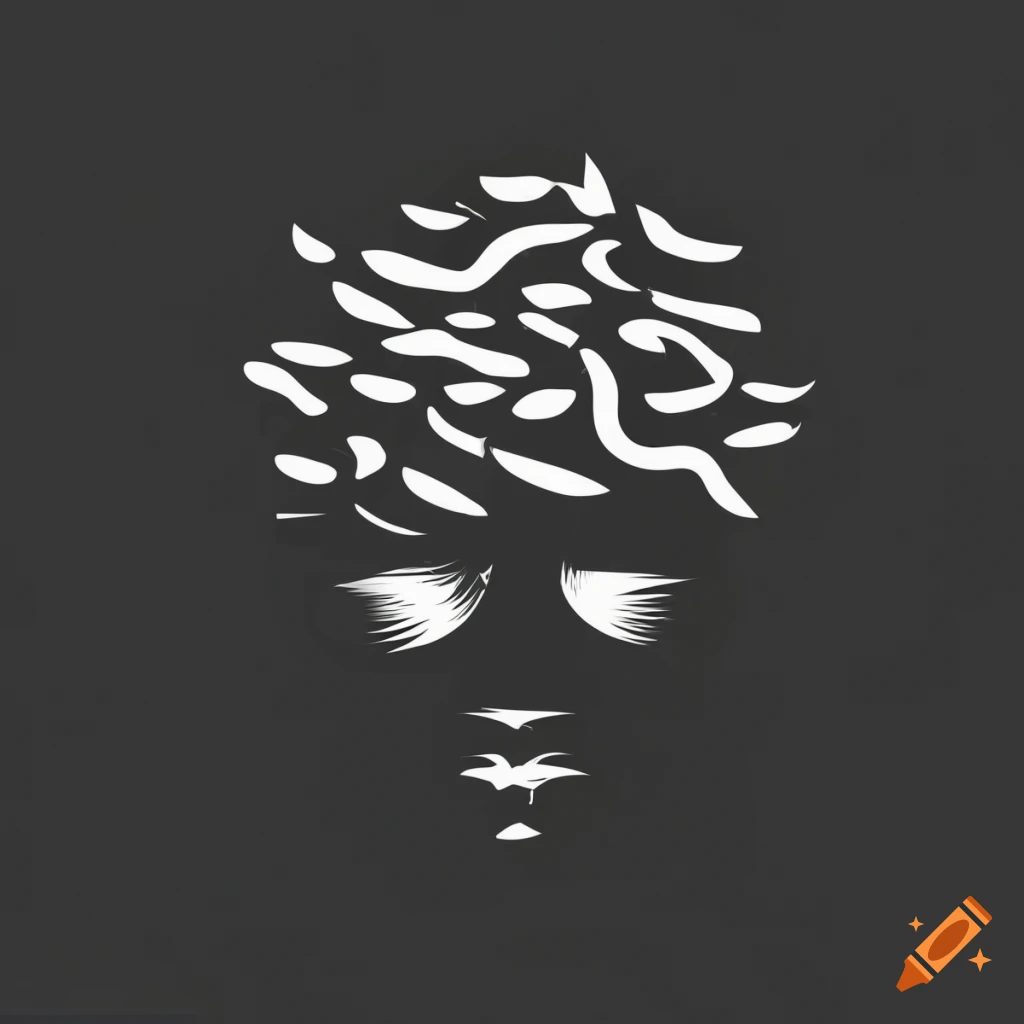 Black and white logo design with a tree growing out of an abstract head