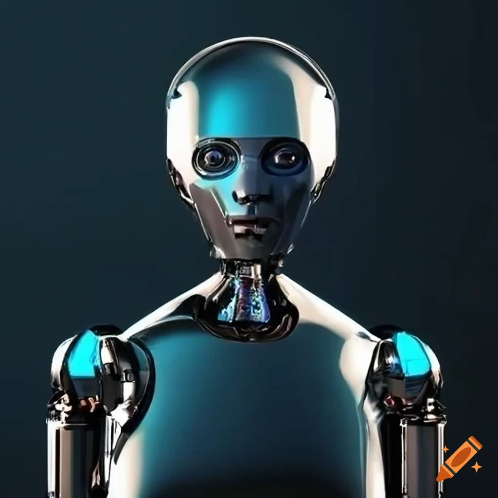 photorealistic robot with a sleek metallic body