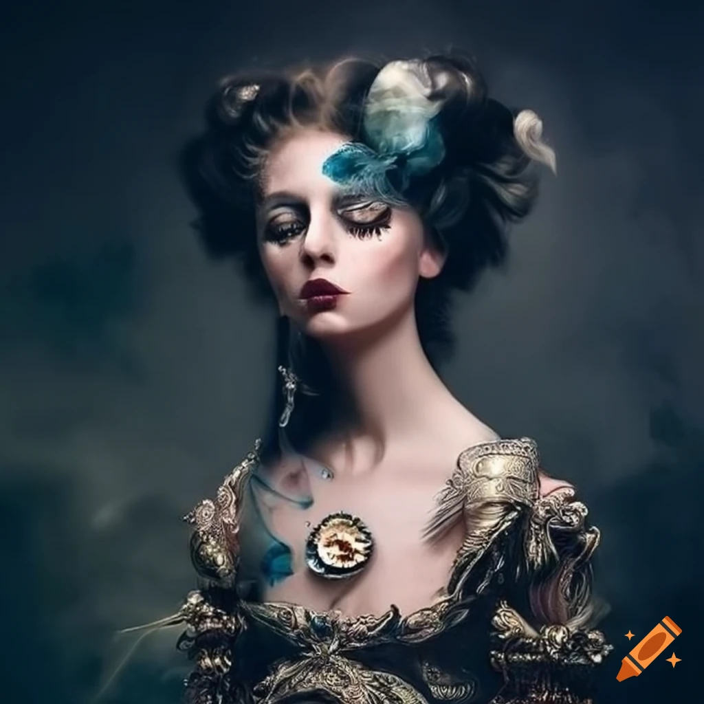 Surrealistic and baroque art with strange objects