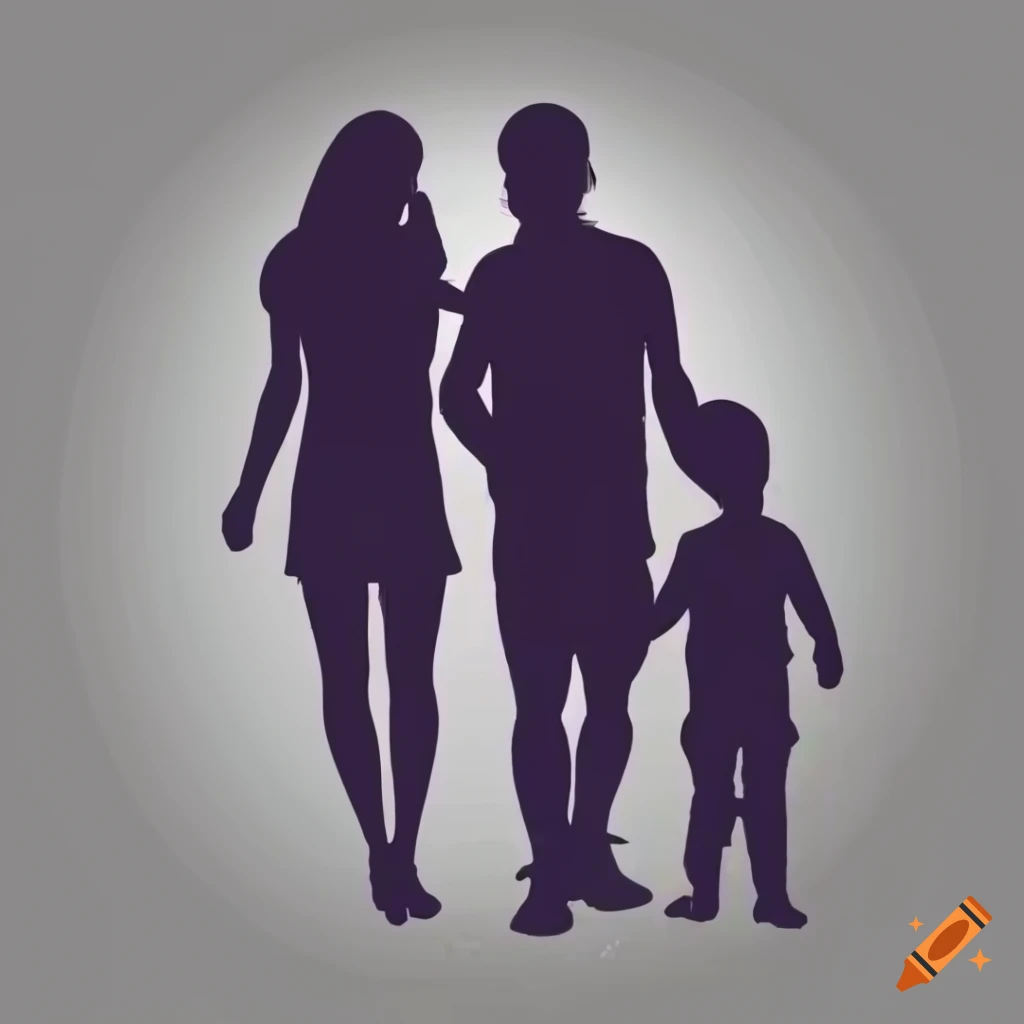 silhouette of a happy family walking hand in hand