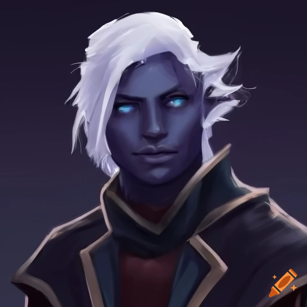 Portrait of a young and shy male dnd drow monk