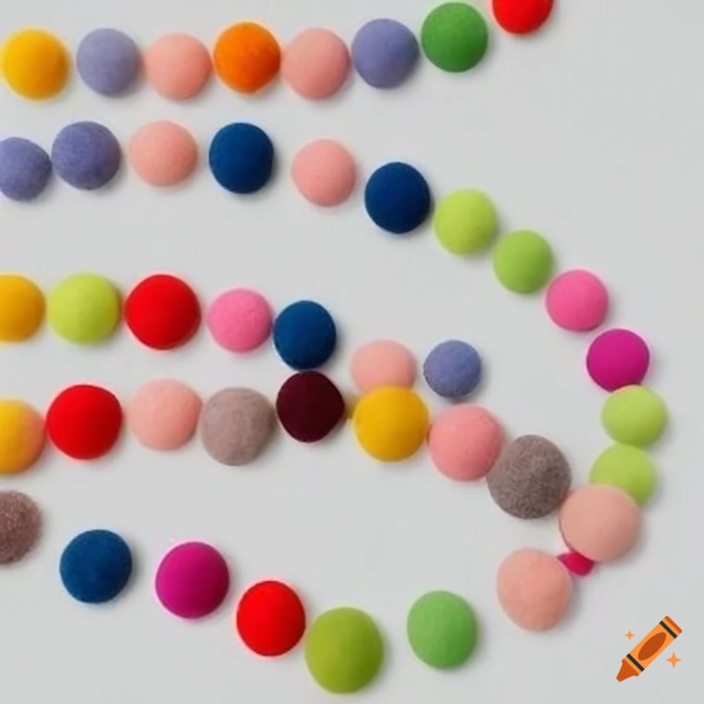 White felt ball garland on a plain background