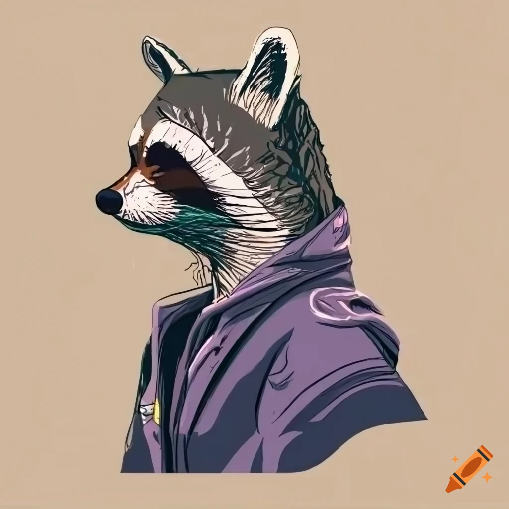 vector line art of a cyberpunk raccoon