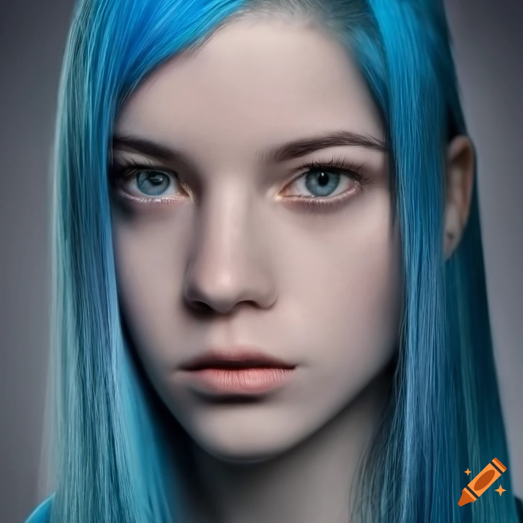 Closeup of a woman with vibrant blue hair