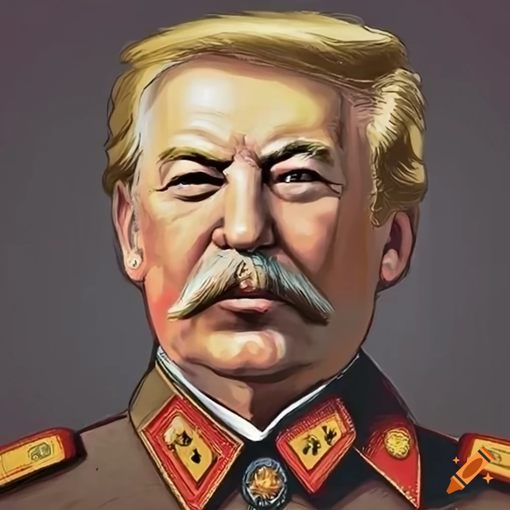 Cartoon representation of donald trump as josef stalin on craiyon