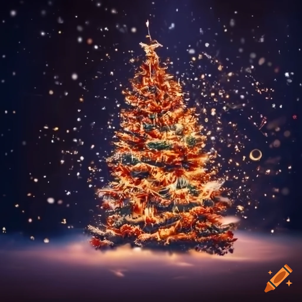 festive Christmas background with colorful trees and decorations