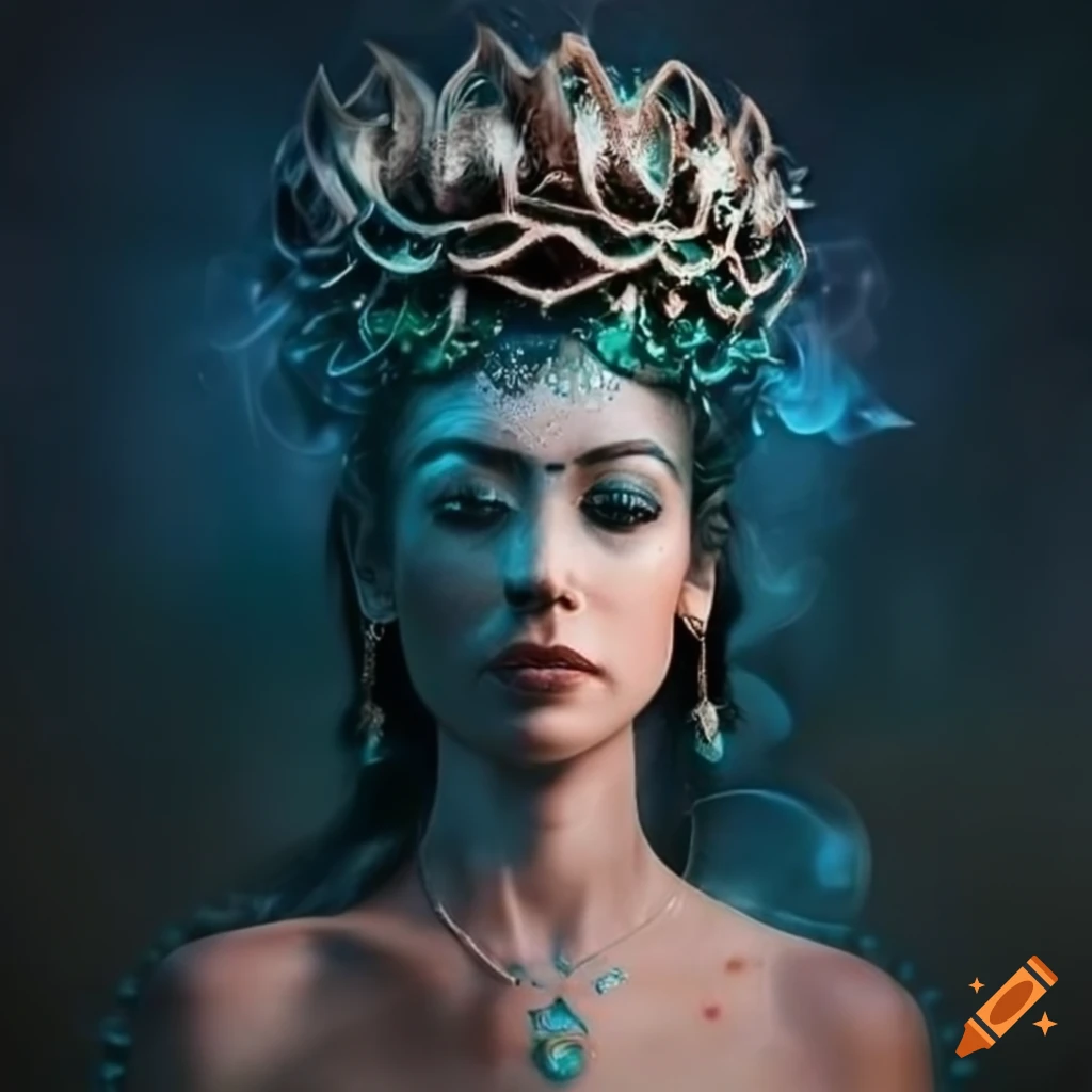 Artwork of a goddess wearing a smoke lotus crown