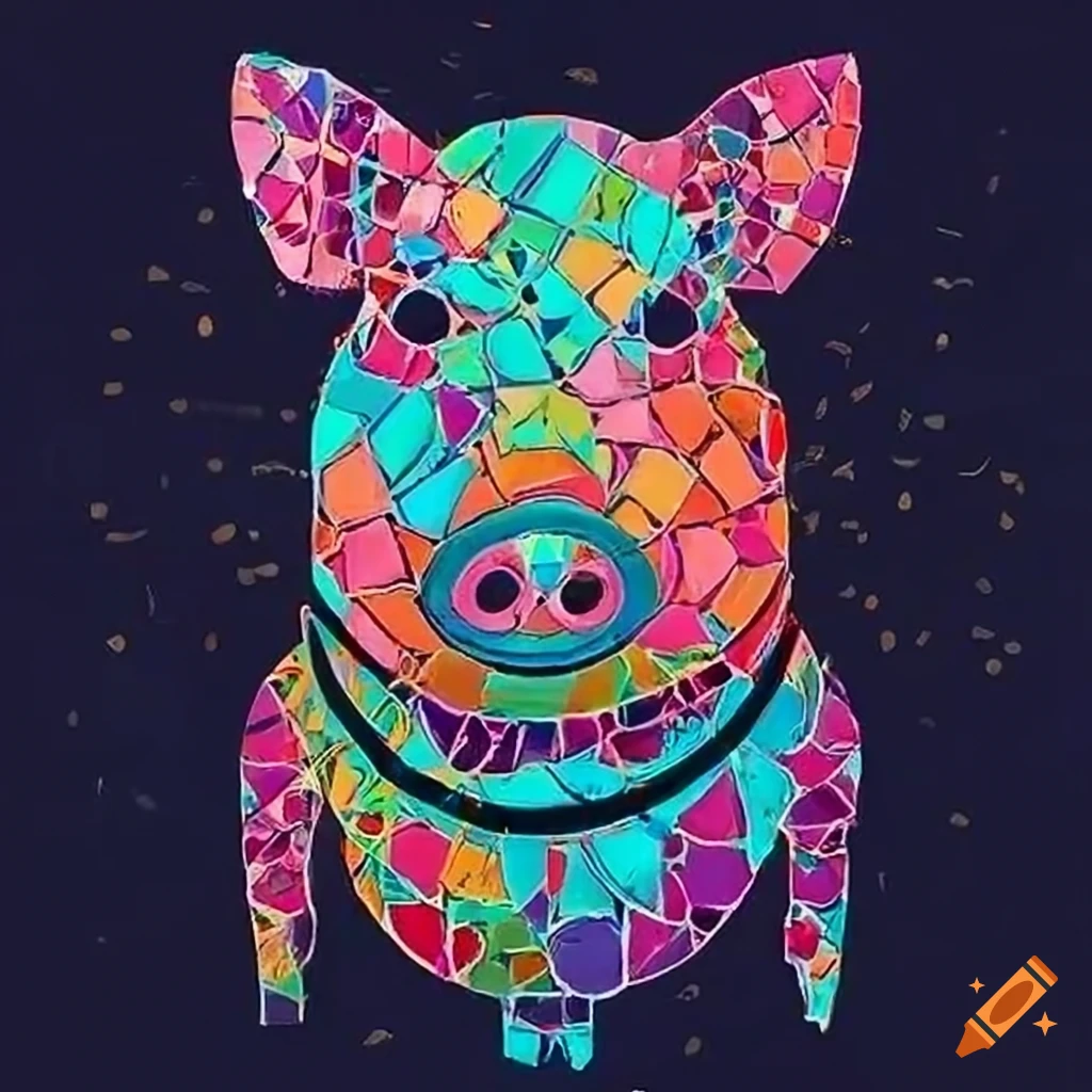 stencil art of a guerrilla pig uprising in psychedelic monochrome