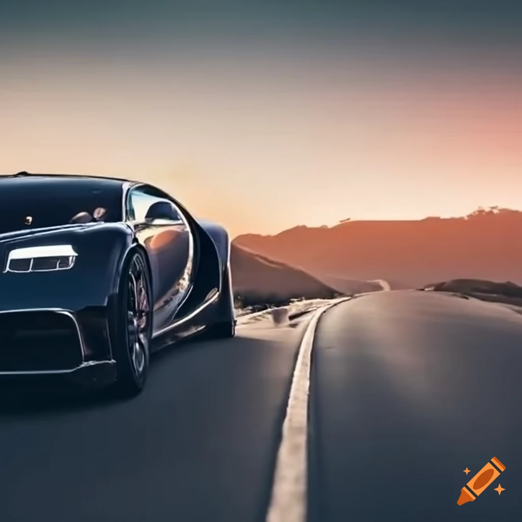 bird's eye view of a Bugatti on a road trip
