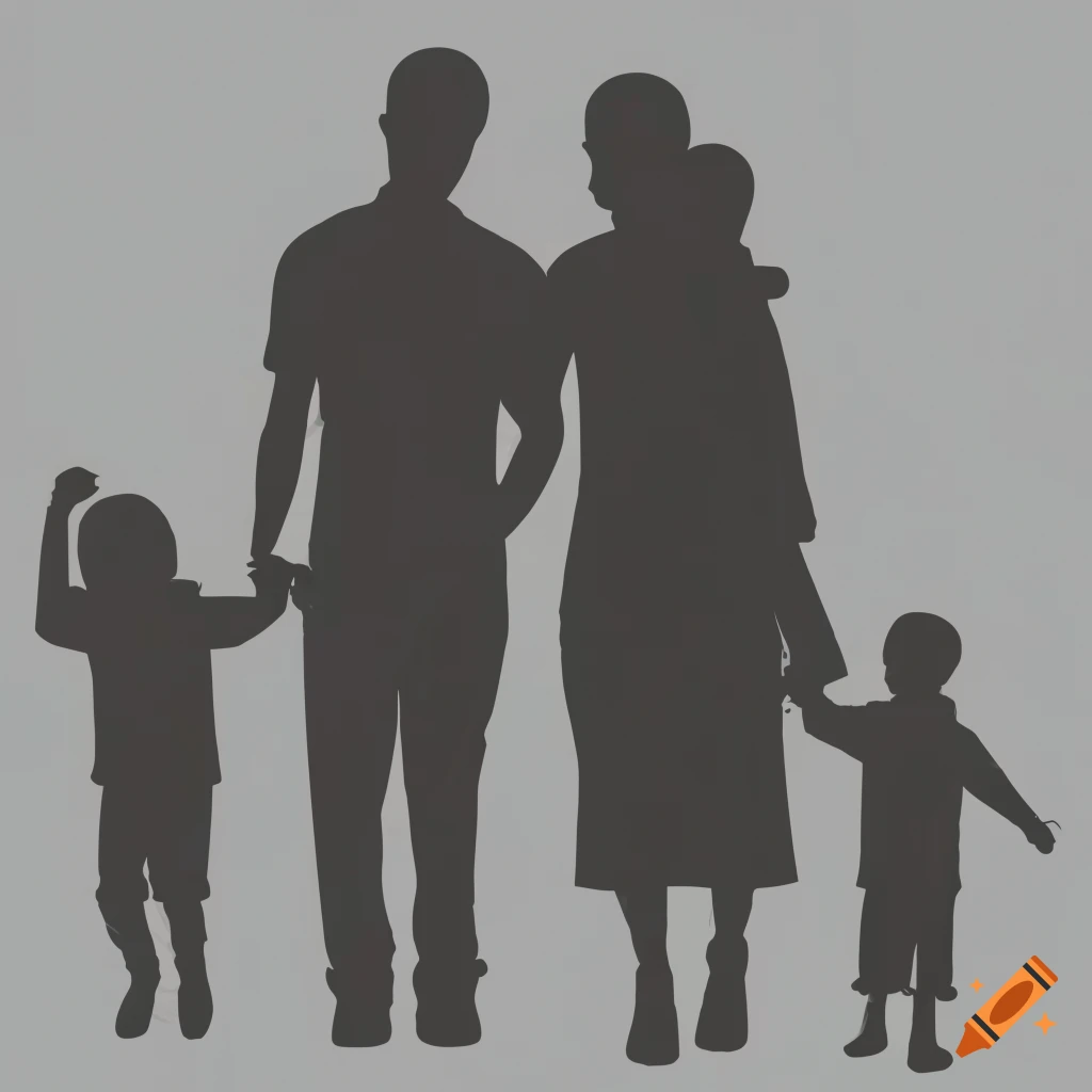 silhouette of a happy family walking together