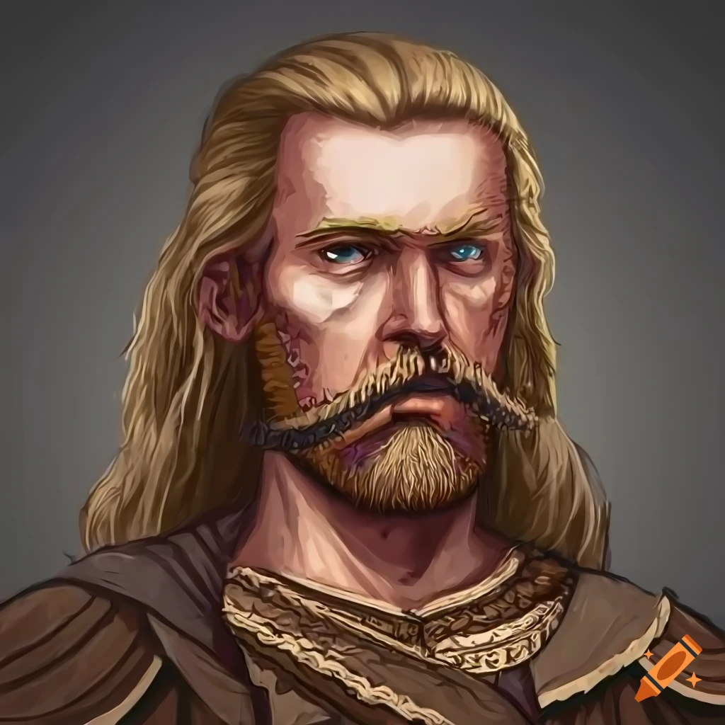 Character portrait of a warrior with long blond hair and impressive ...