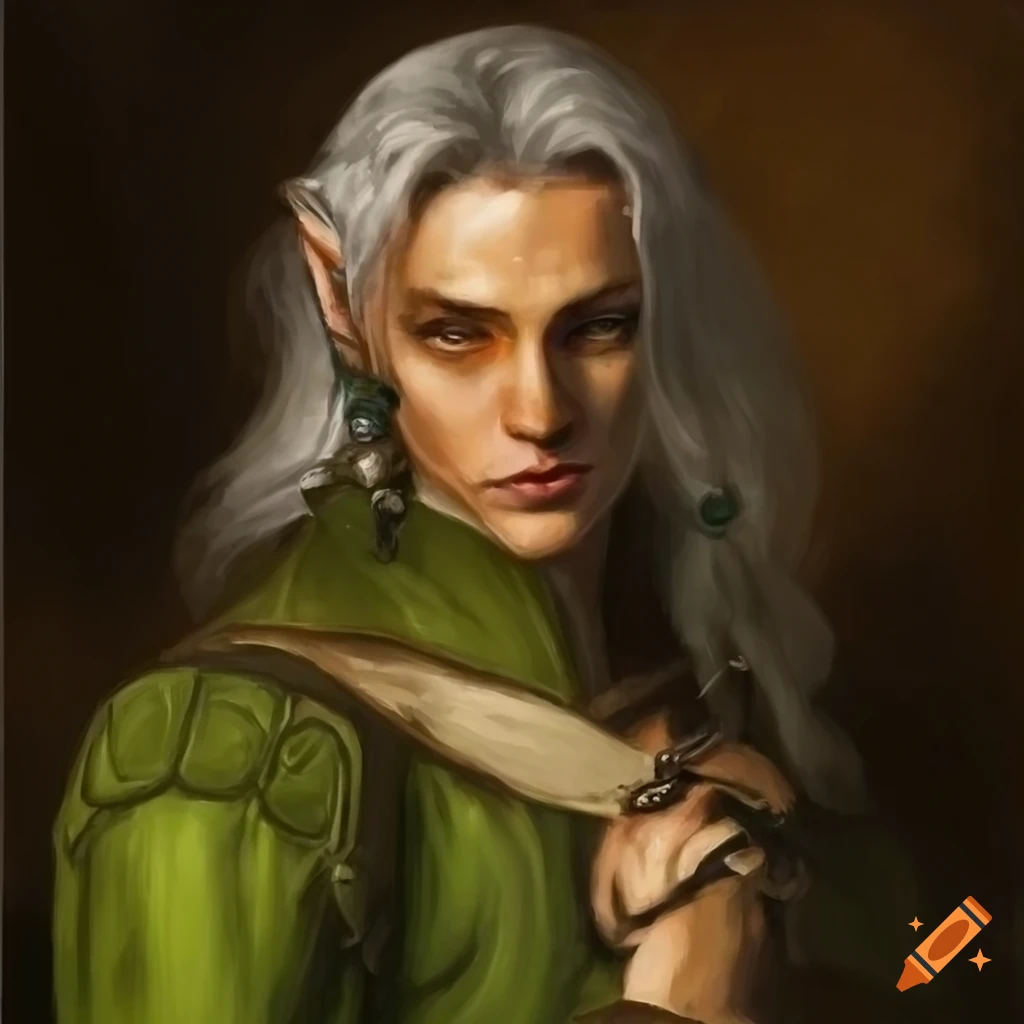 painting-of-a-male-half-elf-with-silver-hair-and-green-robes-on-craiyon