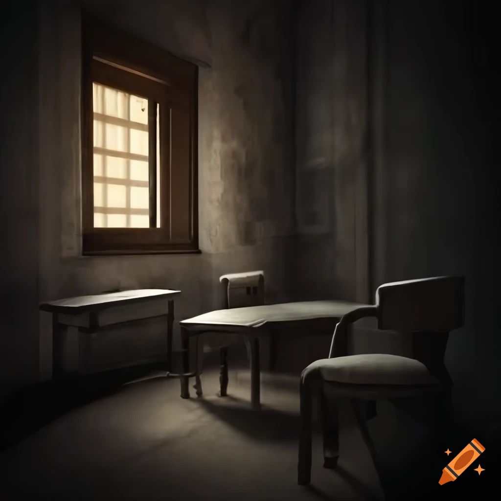 Conceptual photography of mental asylum room with two chairs on Craiyon