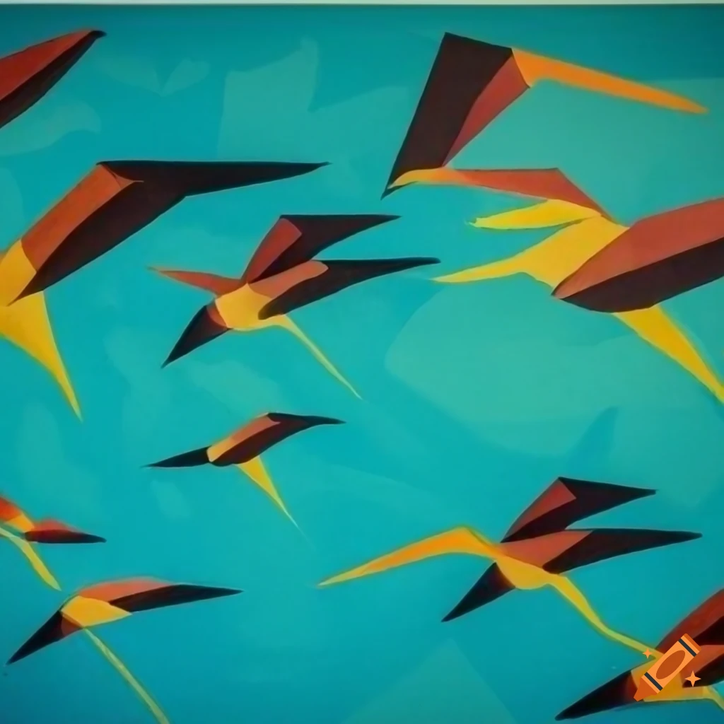abstract illustration of a tropical landscape with parrots