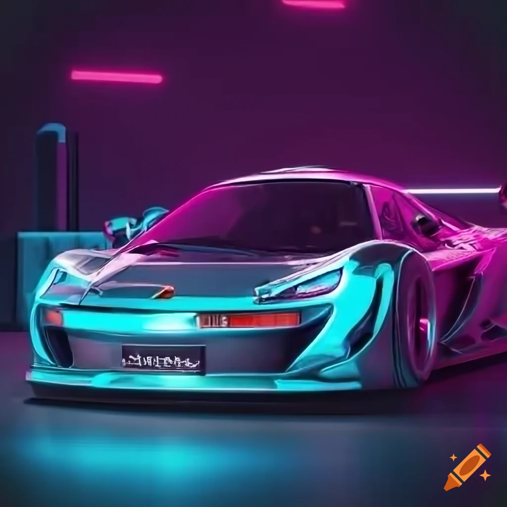 Cyberpunk Vintage Sports Car With Neon Lights On Craiyon