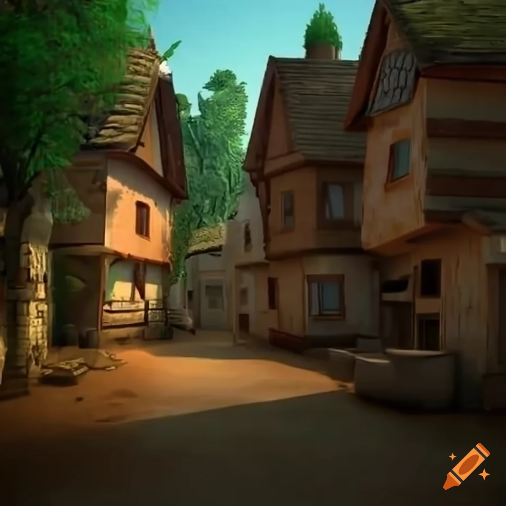 3d animation of a charming village scene