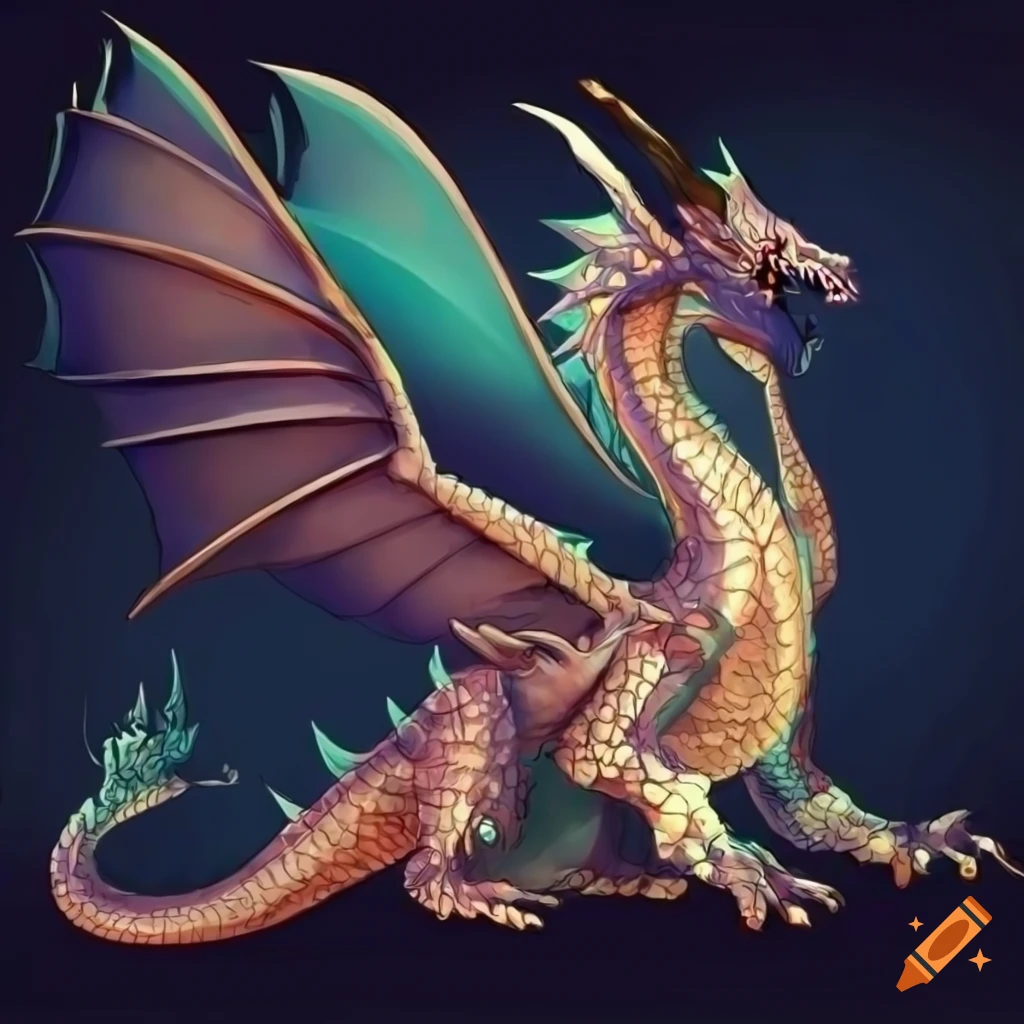 detailed side view concept art of a dragon with wings