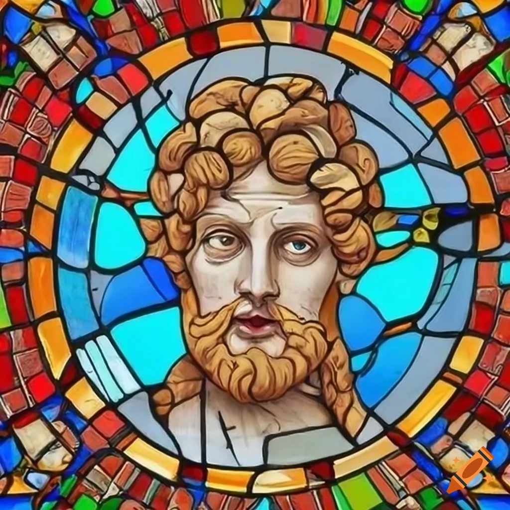 Stunning stainedglass artwork of greek gods and food on Craiyon