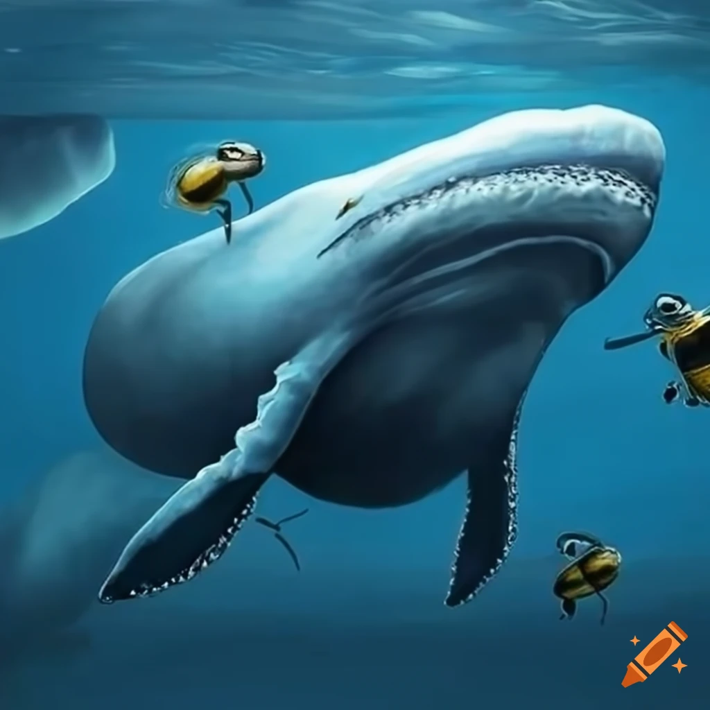 Artwork of a whale swallowing a bee