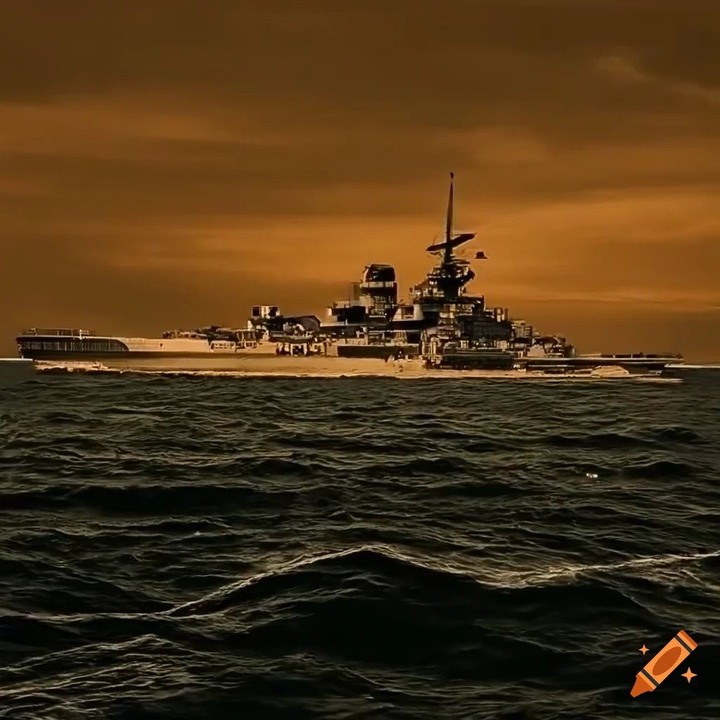 realistic sepia photo of a warship from WWII