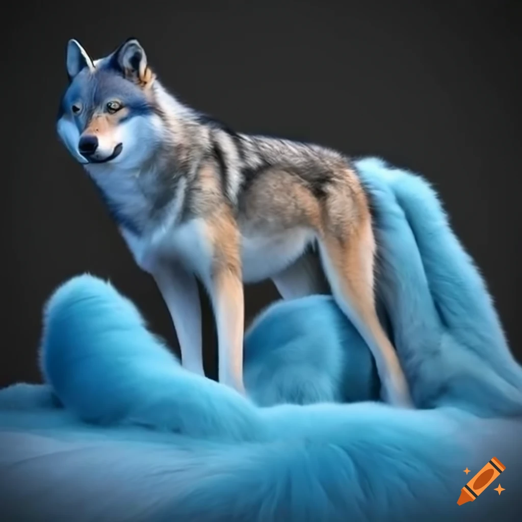 blue wolf wrapped in a fluffy blanket