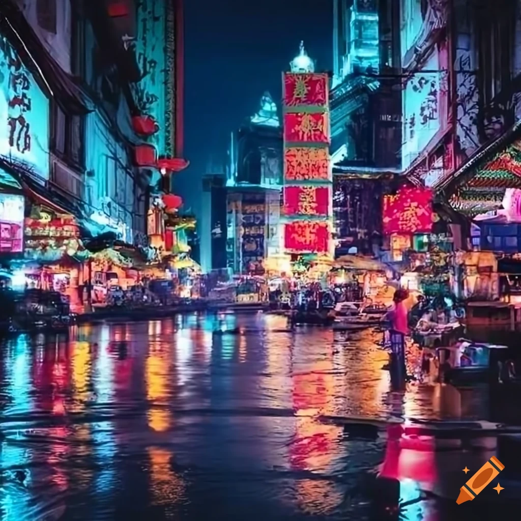 Night view of bangkok chinatown on Craiyon