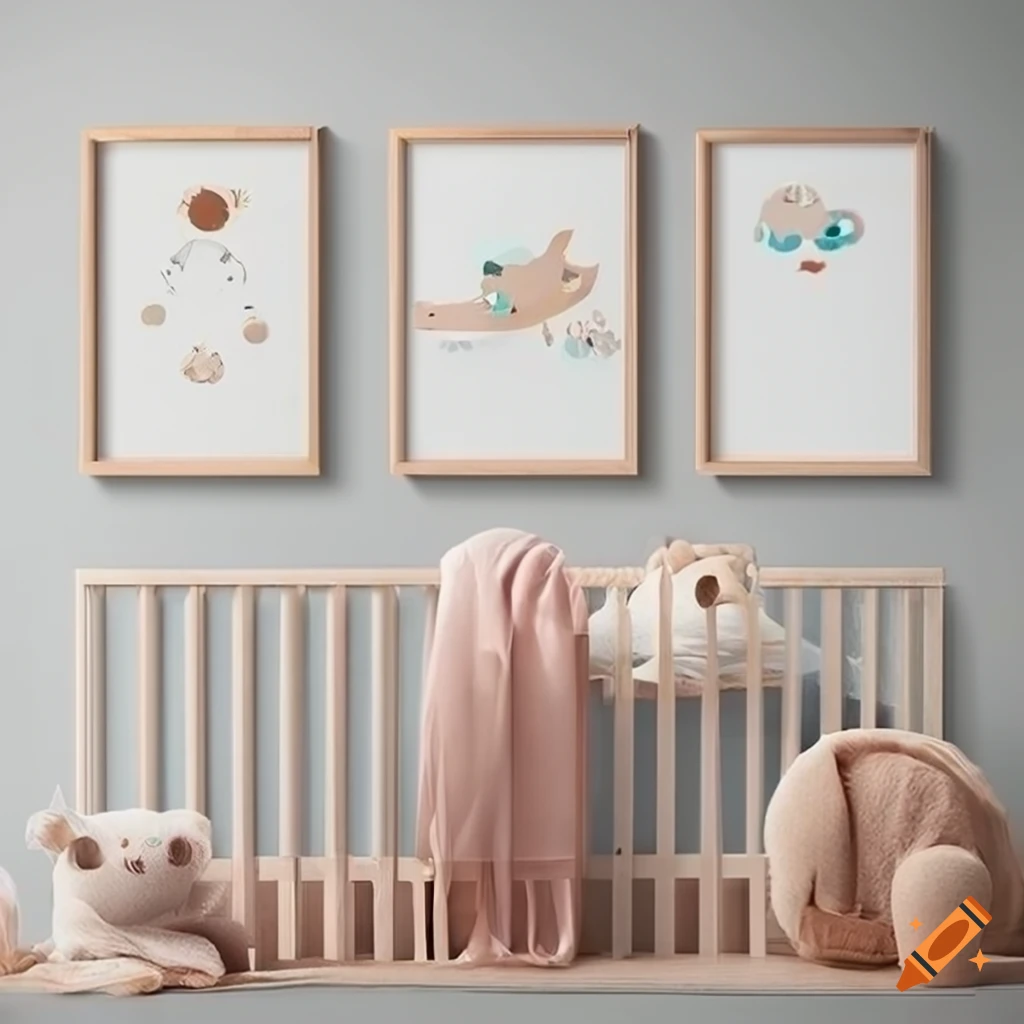 mockup of a baby room with three art posters on the wall