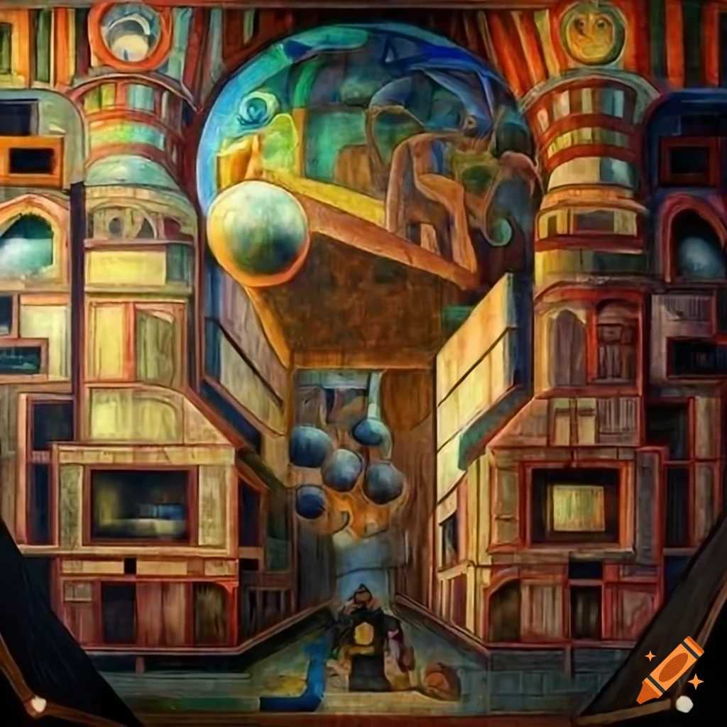 Wide mural inspired by h.g. wells' "the time machine" on Craiyon