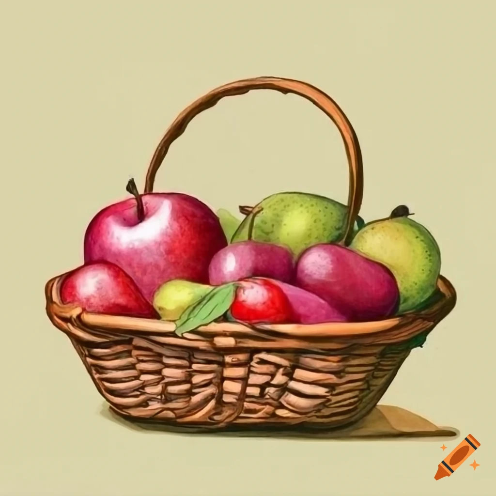 Hand Drawn Fruit Basket With Apples, Apple Drawing, Fruit Drawing, Basket  Drawing PNG and Vector with Transparent Background for Free Download