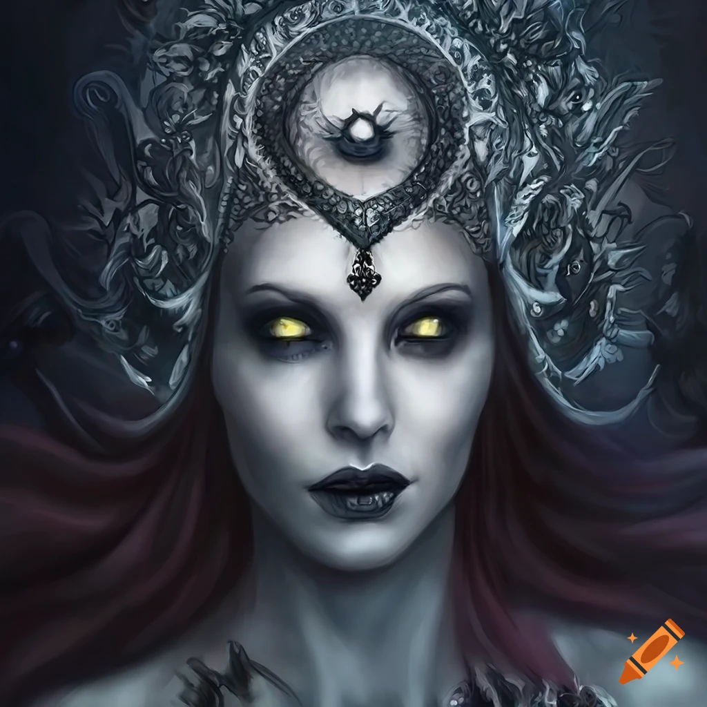 Detailed artwork of a dark goddess