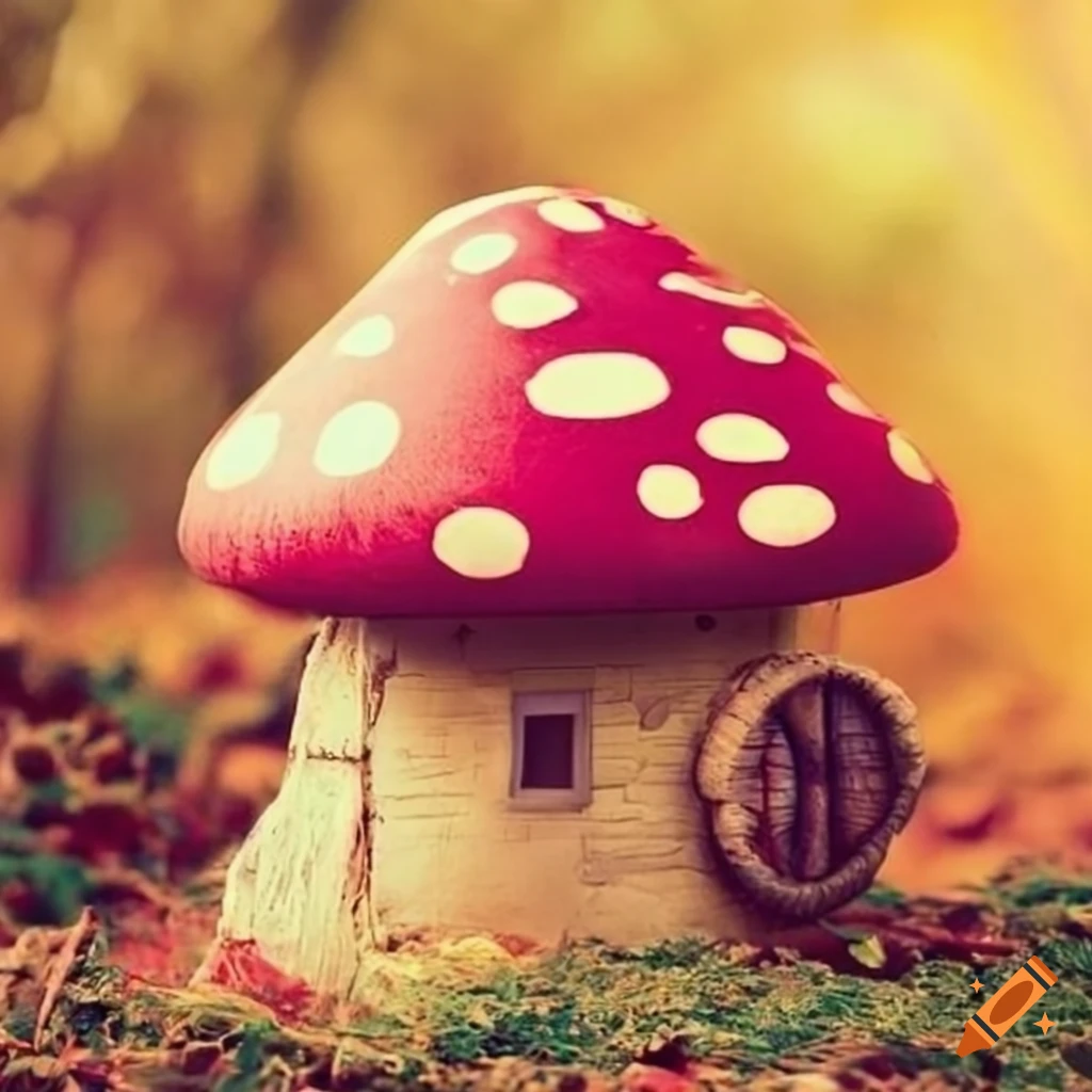 retro photo of a small mushroom house