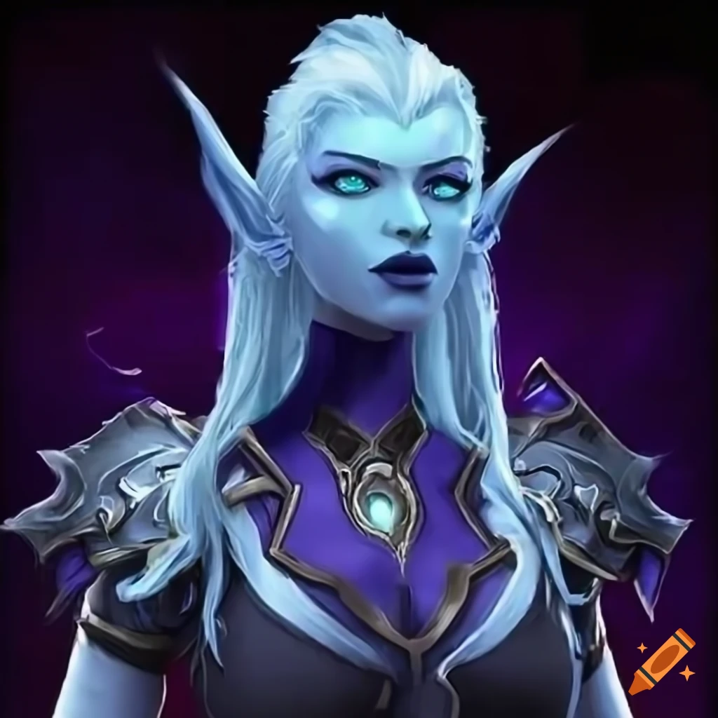Image of a blue-haired psychic lady from draenei race on Craiyon