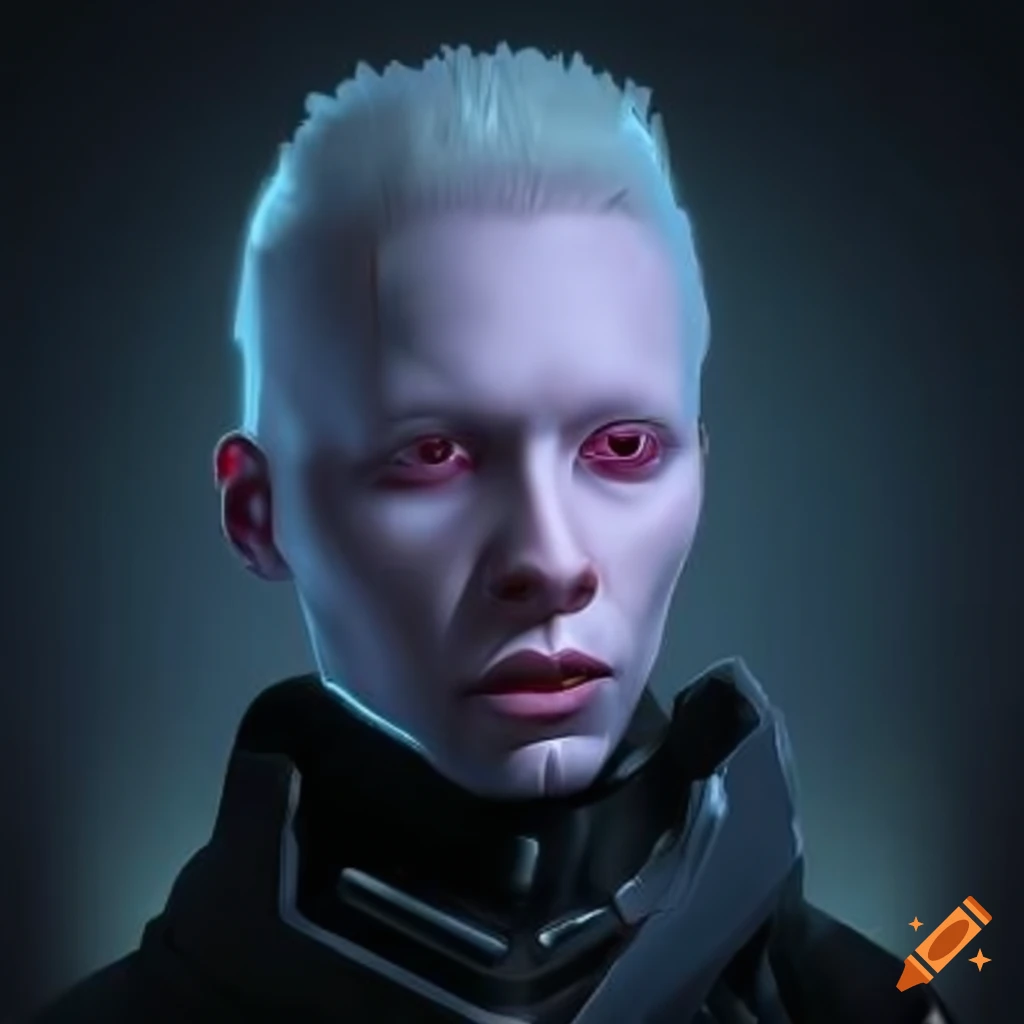 albino male hacker with sci-fi vibes