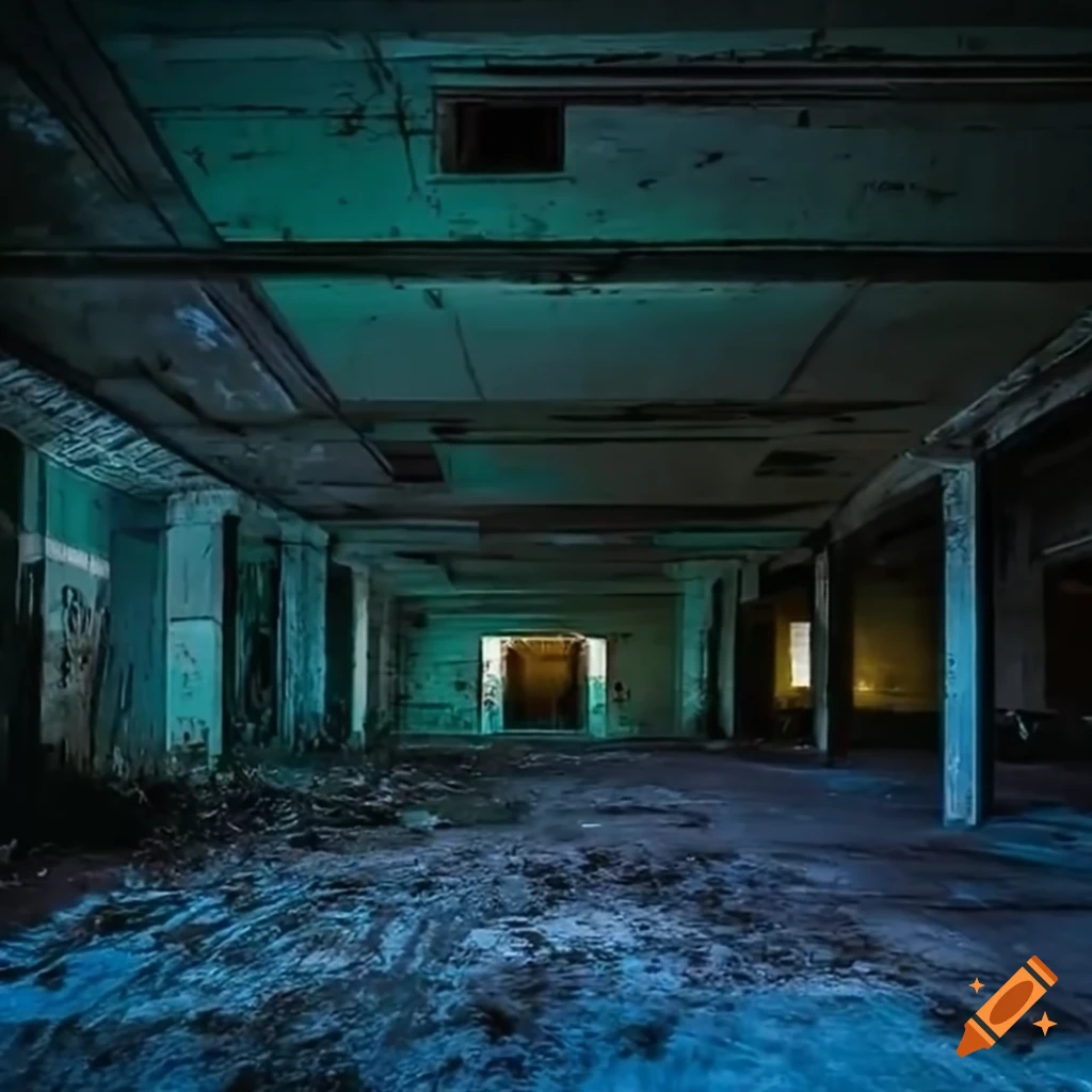 abandoned building with creepy ambience at night