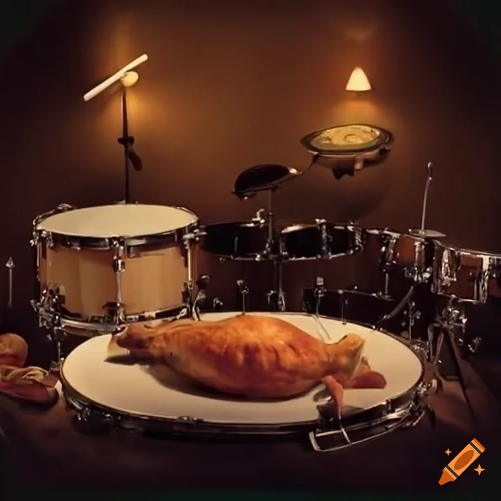 Thanksgiving dinner served on a drum set