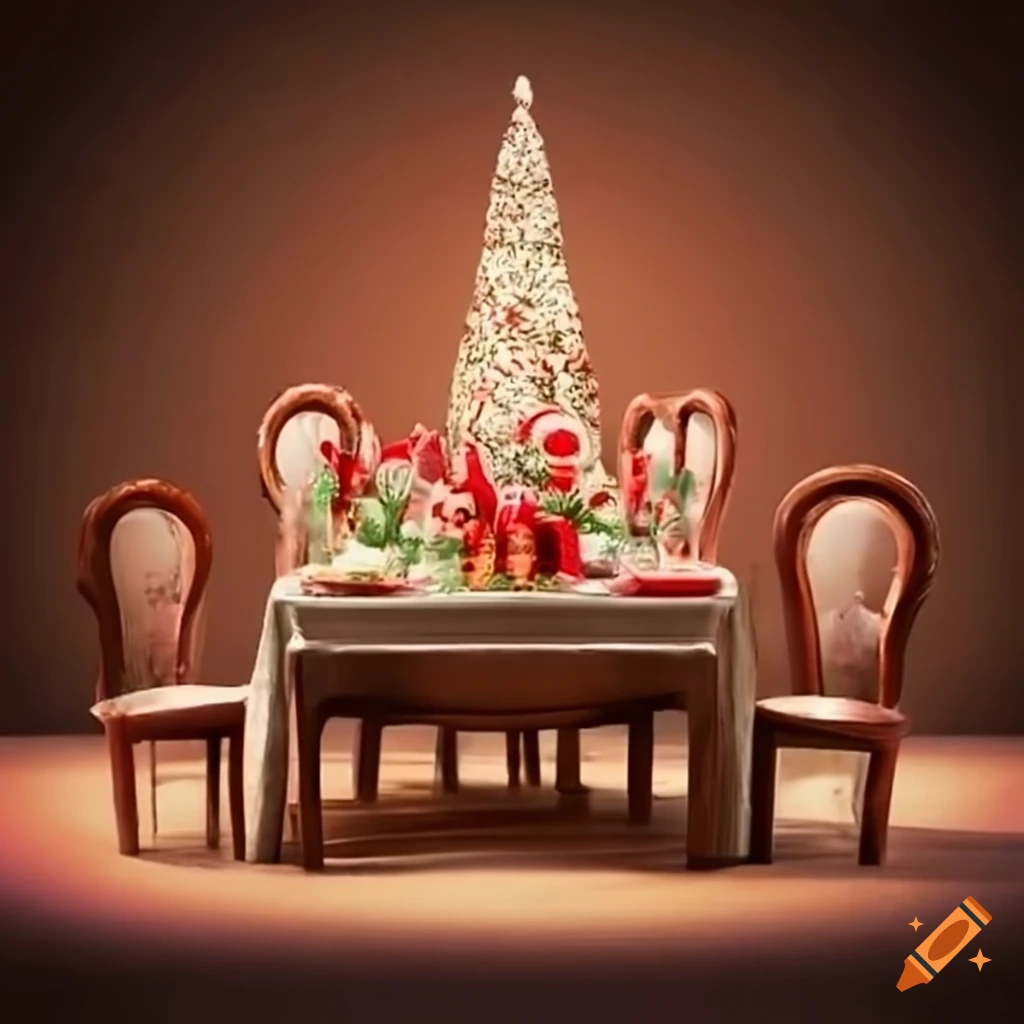Festive christmas dining table with four chairs on Craiyon