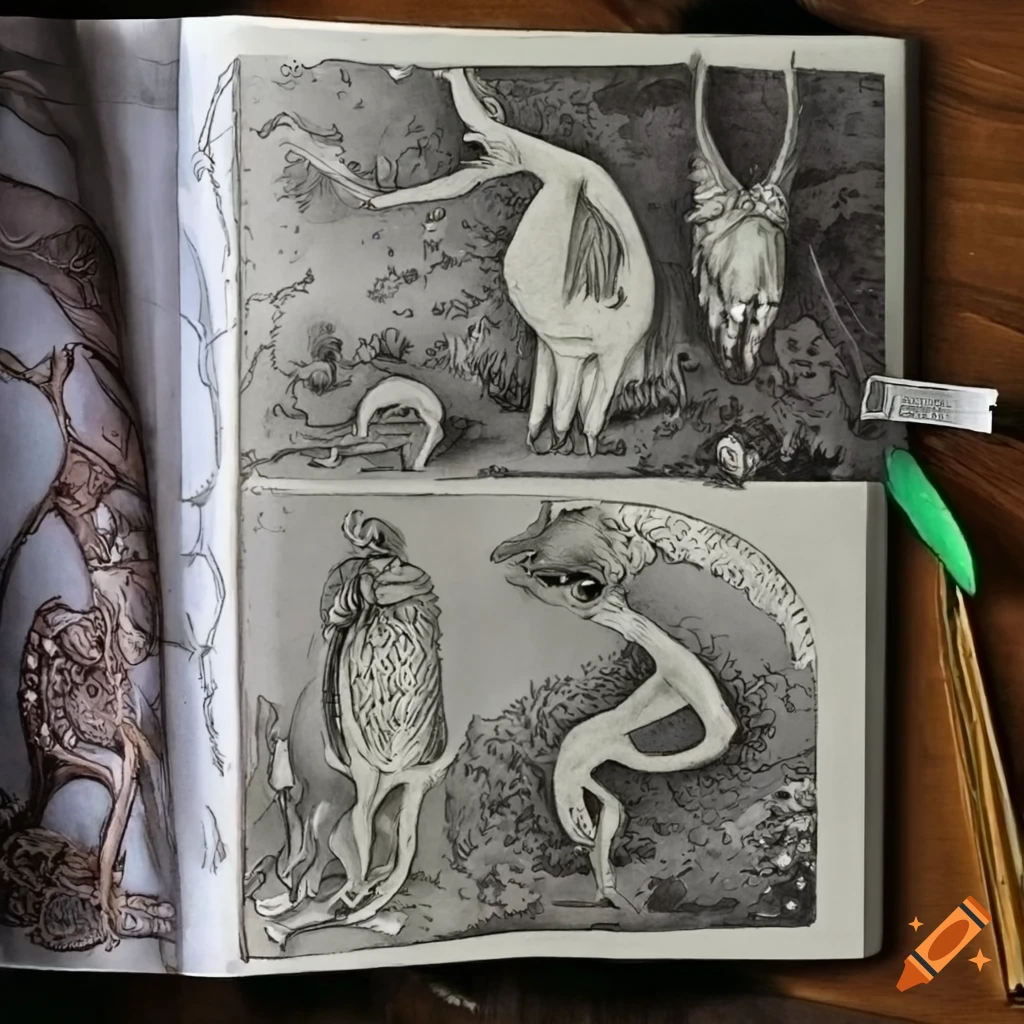 Detailed field guide illustrations of mythical creatures