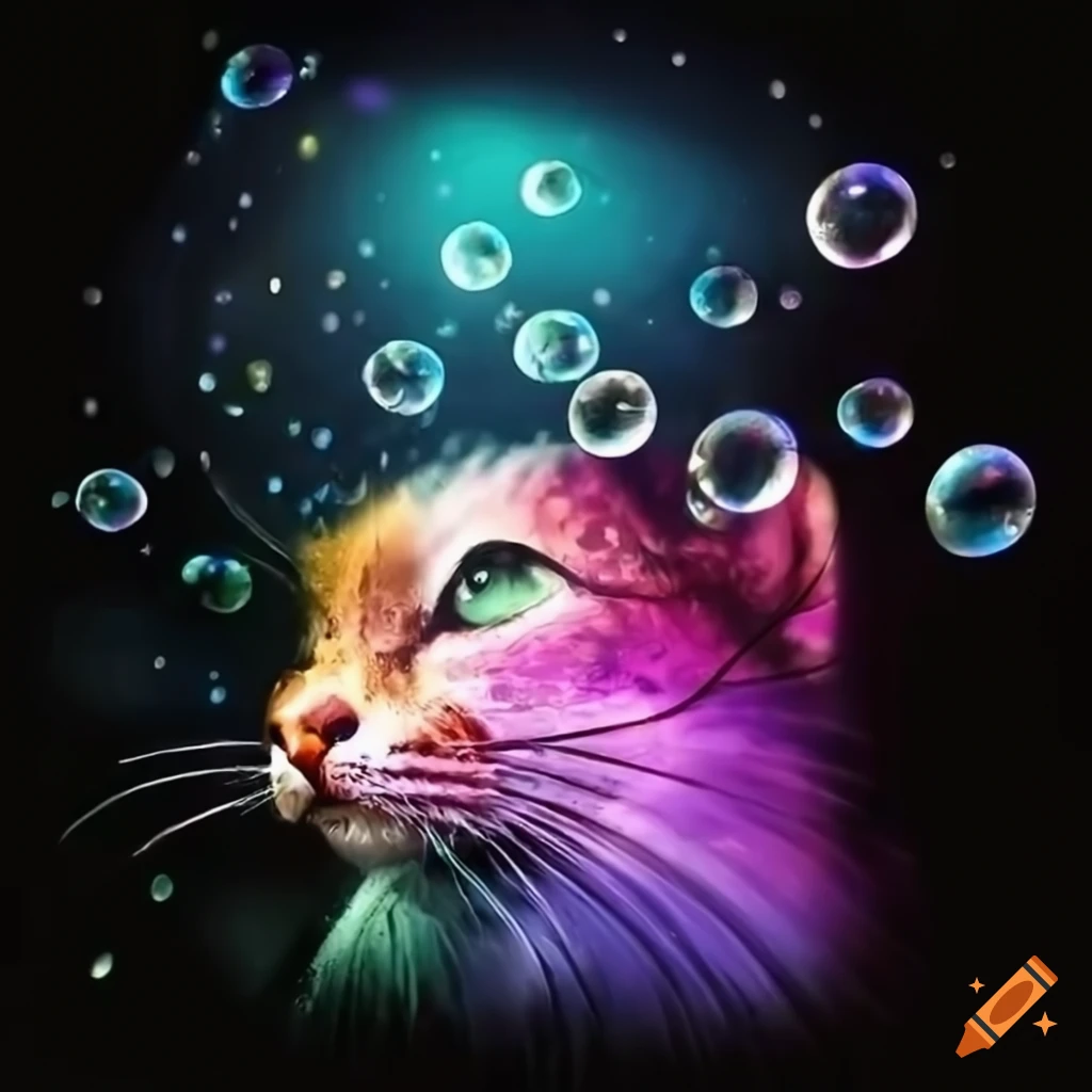 Street art of cats playing with bubbles on Craiyon