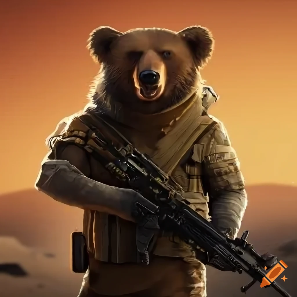 Art of a bear wearing tactical gear on Craiyon