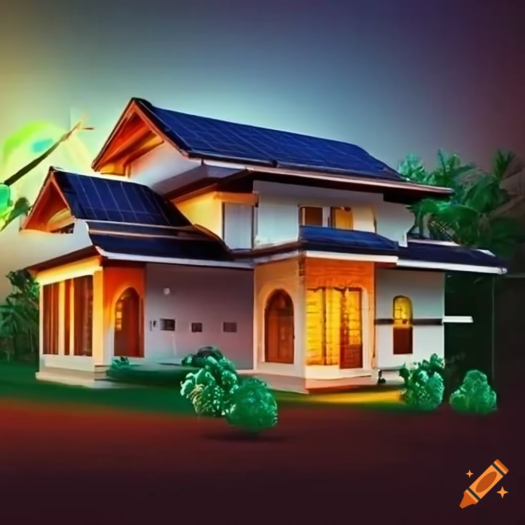 Solar panel on a traditional kerala style home on Craiyon