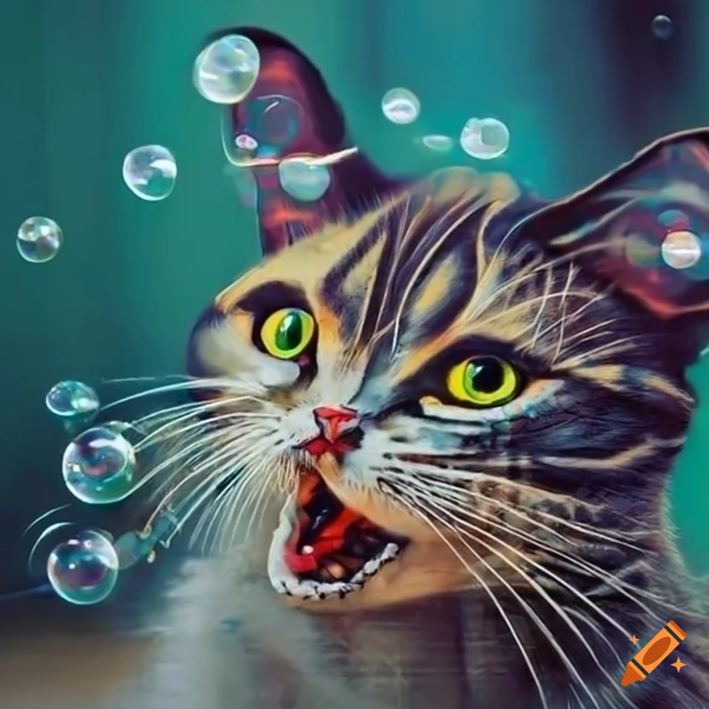 Street art of cats playing with bubbles