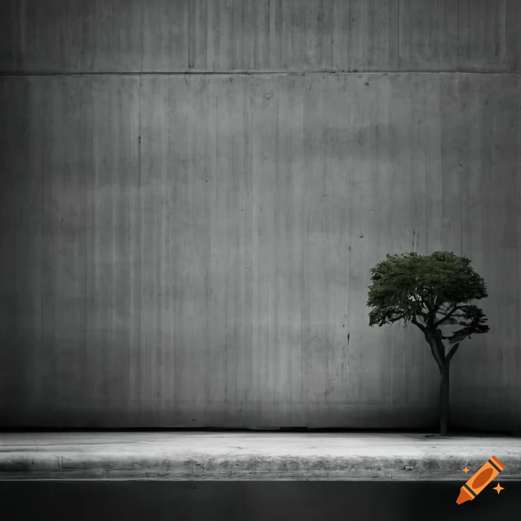 concrete minimalist wall with woman and tree
